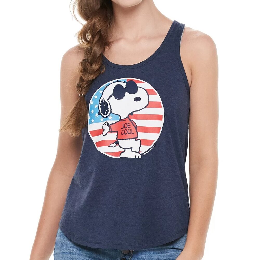 New! Snoopy Joe Cool Peanuts American Flag Tank Top T-Shirt